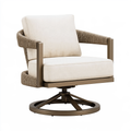 Poltrona girevole 78 x 82 x 92 cm in metallo e corda intrecciata crema marrone per esterno